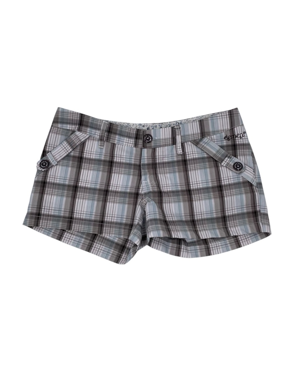 Vintage Y2K Element Low Rise Brown Blue Plaid Booty Shorts Size 1 Preppy Skater
